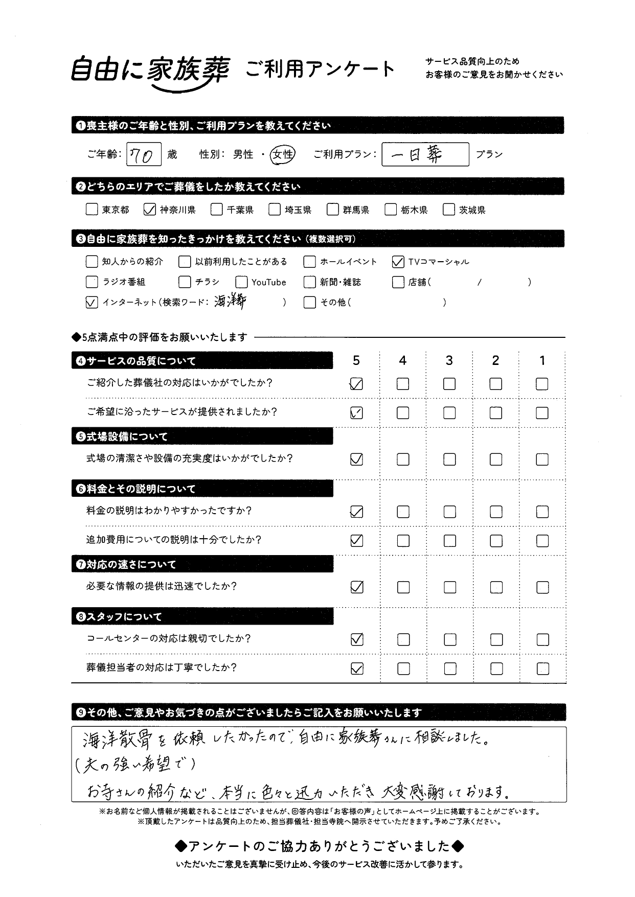 神奈川県茅ヶ崎市70才女性
